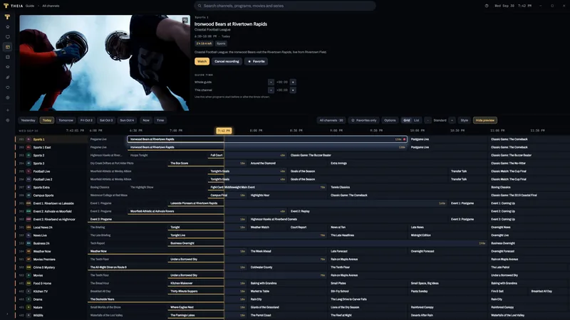 The guide with a demo channel playing in a preview above the grid.