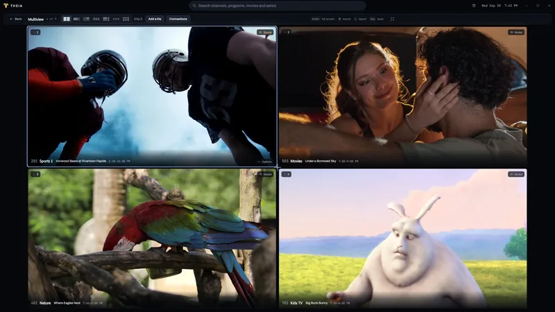 Multiview with four demo channels playing at once.